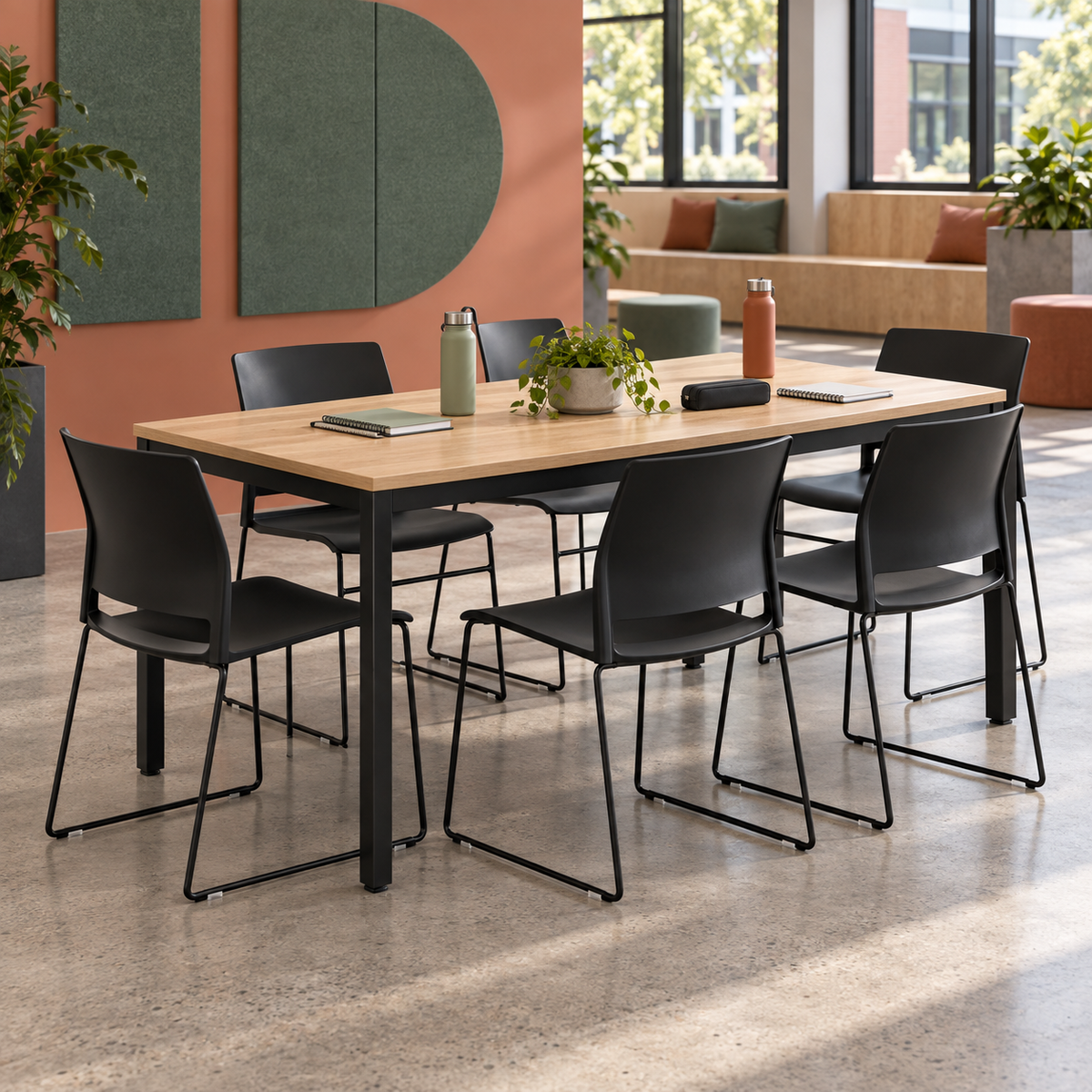 canteen table with black cafe chairs