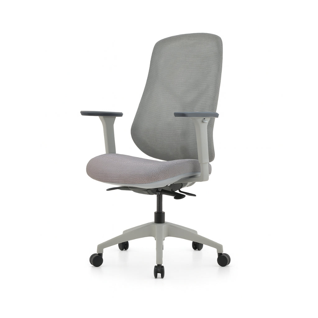 Grey office chair with mesh back