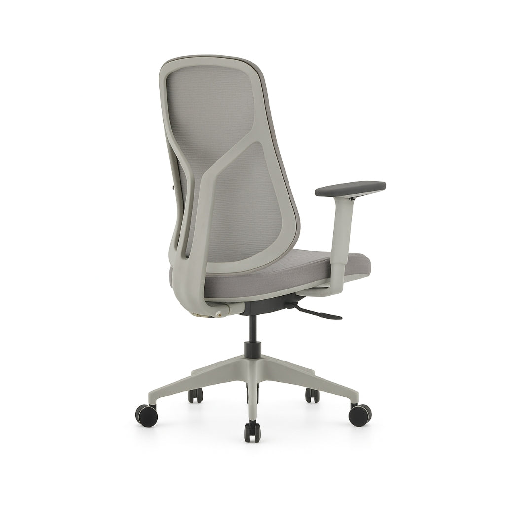Grey office chair with mesh back