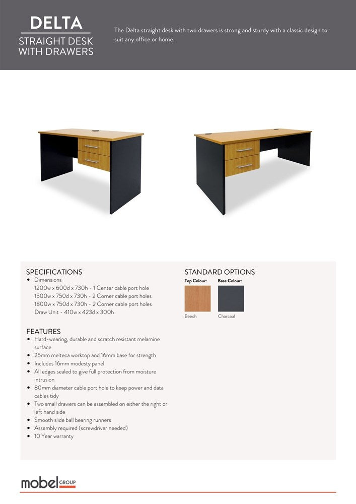 Mobel Delta Straight Desk with Drawers